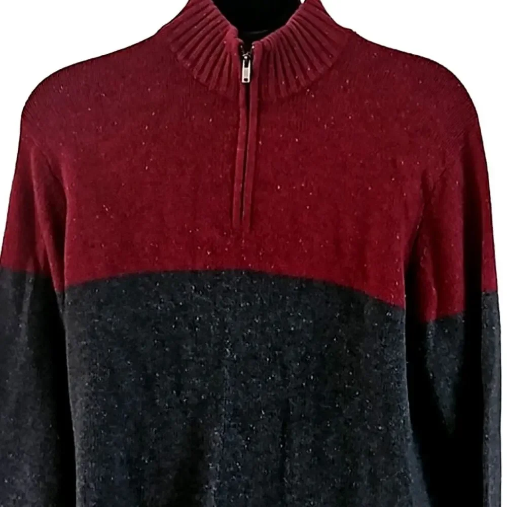 Sonoma Men’s Color Block 1/4 Zip Sweater Burgundy Gray Size XXL 2XL NWT
